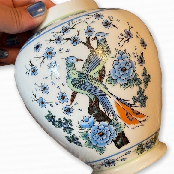 Vintage Chinese Porcelain Vase Lyre Bird & Cherry Blossoms - Picture 5 of 10